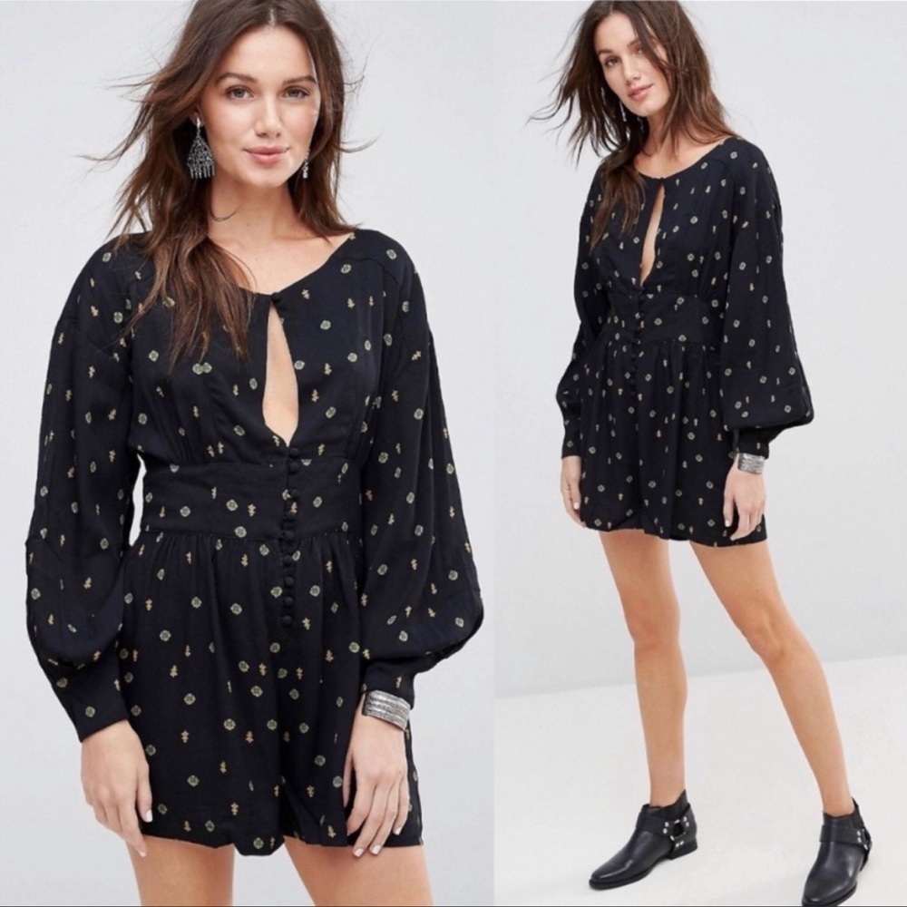 Free People Love Grows Keyhole Romper Black Sz Small